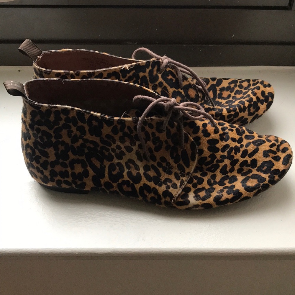 Cheetah Flat Lace Up Ankle Booties (Size 10)